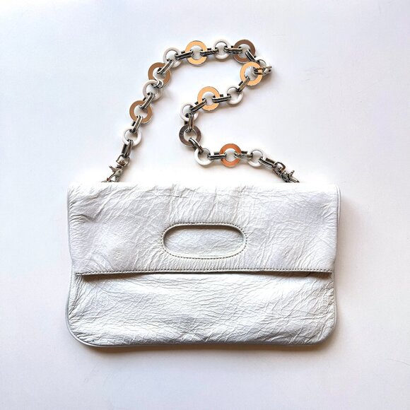 Franchi Collection White Patent Leather Fold Over Convertible Shoulder Bag Purse - Picture 1 of 6